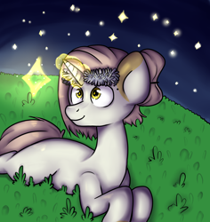 Size: 2500x2650 | Tagged: safe, artist:ranillopa, oc, oc only, pony, unicorn, commission, digital art, female, grass, high res, hooves, horn, mare, smiling, solo, tail