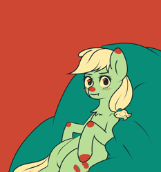 Size: 2700x2900 | Tagged: safe, artist:ranillopa, applejack, earth pony, pony, digital art, female, high res, hooves, looking at you, mare, sick, simple background, solo, tail