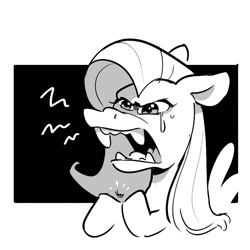 Size: 821x821 | Tagged: safe, artist:kyssimmee, fluttershy, ant, insect, pegasus, pony, g4, angry, black and white, crying, female, grayscale, mare, monochrome, open mouth, solo, teeth