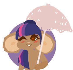 Size: 516x493 | Tagged: safe, artist:noitosghost, twilight sparkle, mouse, g4, abstract background, blushing, bust, eyelashes, female, mousified, one eye closed, species swap, twimouse, umbrella, wink