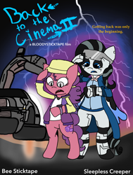Size: 2500x3300 | Tagged: safe, artist:bloodysticktape, oc, oc:achromia, oc:beetard, pony, back to the future, delorean, high res, movie poster