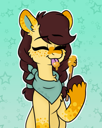 Size: 1170x1460 | Tagged: safe, artist:pink-pone, oc, oc only, oc:honeycomb, earth pony, pony, female, food, honey, mare, solo, tongue out