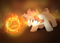 Size: 2048x1446 | Tagged: safe, artist:mochi_nation, oc, oc only, oc:flame egg, earth pony, pony, female, fire, fireball, magic, mare, open mouth, solo, super powers