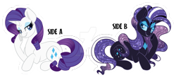 Size: 1600x721 | Tagged: safe, artist:missbramblemele, part of a set, nightmare rarity, rarity, pony, unicorn, deviantart watermark, duality, lying down, obtrusive watermark, prone, simple background, transparent background, watermark, white outline