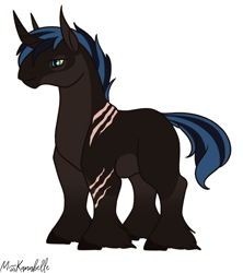 Size: 1302x1464 | Tagged: safe, artist:misskanabelle, oc, oc only, bicorn, pony, horn, male, multiple horns, offspring, parent:shining armor, parents:canon x oc, scar, signature, simple background, solo, stallion, white background