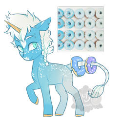 Size: 800x800 | Tagged: safe, artist:lavvythejackalope, oc, oc only, pony, unicorn, braid, donut, food, horn, raised hoof, simple background, solo, transparent background, unicorn oc