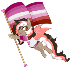 Size: 900x810 | Tagged: safe, artist:lavvythejackalope, oc, oc only, bat pony, pony, bat pony oc, bat wings, clothes, lesbian pride flag, one eye closed, pride, pride flag, simple background, smiling, solo, transparent background, wings, wink
