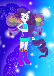 Size: 535x761 | Tagged: safe, artist:magical-mama, artist:selenaede, artist:user15432, rarity, fairy, equestria girls, g4, base used, boots, clothes, crossover, cutie mark, cutie mark on clothes, diamond, element of generosity, fairy wings, fairyized, gradient background, hairpin, hand on hip, high heel boots, high heels, magic winx, ponied up, purple shoes, purple wings, shoes, solo, sparkly background, wings, winx, winx club, winxified