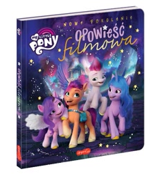 Size: 455x500 | Tagged: safe, izzy moonbow, pipp petals, sunny starscout, zipp storm, earth pony, pegasus, pony, unicorn, g5, official, spoiler:g5, book, book cover, bridlewood, cover, female, harpercollins, mare, my little pony logo, polish