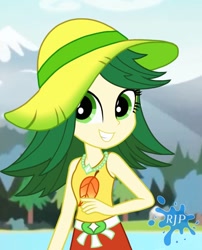 Size: 850x1050 | Tagged: safe, artist:rjp.rammy, sweet leaf, human, equestria girls, g4, clothes, female, green hair, hat, jewelry, leaf, necklace, shirt, sleeveless, solo