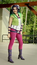 Size: 548x960 | Tagged: safe, artist:sarahndipity cosplay, aria blaze, human, equestria girls, g4, boots, clothes, cosplay, costume, facebook, high heel boots, irl, irl human, microphone, photo, shoes