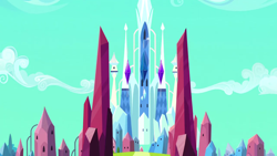 Size: 1280x720 | Tagged: safe, screencap, g4, games ponies play, background, cloud, crystal castle, crystal empire, no pony, scenic ponyville