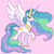 Size: 2048x2048 | Tagged: safe, artist:pfeffaroo, princess celestia, alicorn, pony, g4, female, high res, mare, pink background, profile, raised hoof, simple background, smiling, solo, spread wings, wings