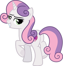 Size: 4800x5027 | Tagged: safe, artist:kojibiose, sweetie belle, pony, unicorn, g4, absurd resolution, bedroom eyes, butt, grin, looking at you, looking back, looking back at you, older, older sweetie belle, plot, raised hoof, simple background, smiling, smiling at you, solo, sweetie butt, transparent background, vector