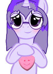 Size: 916x1282 | Tagged: safe, artist:mellow91, oc, oc only, oc:glass sight, pony, unicorn, 3d, blushing, candy heart, crossed hooves, cute, female, glasses, heart, hoof hold, horn, mare, ocbetes, simple background, smiley face, smiling, solo, transparent background, unicorn oc