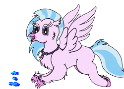 Size: 2327x1683 | Tagged: safe, artist:puffydearlysmith, silverstream, hippogriff, g4, female, flying, happy, jewelry, looking at you, necklace, open mouth, simple background, transparent background