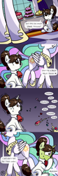 Size: 1600x4800 | Tagged: safe, artist:pony4koma, princess celestia, raven, alicorn, pony, unicorn, g4, abdominal bulge, alicorn metabolism, belly, cake, cakelestia, canterlot, canterlot castle, chubby, disgusted, disgusting, dutch angle, eating, flowing mane, food, food baby, food on face, glasses, green face, hair bun, height difference, hoof shoes, hungry, imminent vomiting, jaw drop, jewelry, licking, licking lips, messy eating, nauseous, necktie, physique difference, ravenbetes, regalia, scared, secretary, shaking, slender, stuffed, stuffed belly, stuffing, table, tall, terrified, that pony sure does love cakes, thin, this will end in pain, this will end in tears, tongue out, trembling, vomit, walking