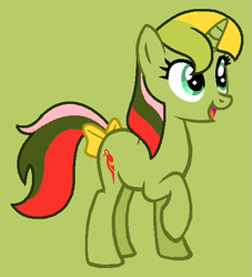 Size: 503x554 | Tagged: safe, artist:christian65, mimic (g1), pony, unicorn, g1, g4, bow, female, g1 to g4, generation leap, green background, mare, raised hoof, raised leg, simple background, solo, tail bow