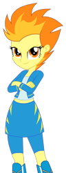 Size: 891x2314 | Tagged: safe, artist:pyrus-leonidas, idw, spitfire, equestria girls, g4, clothes, crossed arms, equestria girls-ified, female, simple background, solo, tomboy, transparent background, uniform, vector, wonderbolts uniform, wondercolts