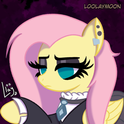 Size: 1000x1000 | Tagged: safe, artist:loolaymoon, fluttershy, pegasus, pony, fake it 'til you make it, g4, clothes, fluttergoth, goth, solo