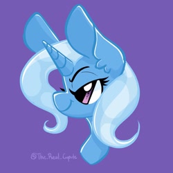 Size: 2048x2048 | Tagged: safe, artist:cupute, trixie, pony, unicorn, g4, big ears, bust, high res, lidded eyes, smiling, solo