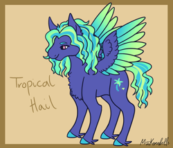 Size: 1750x1500 | Tagged: safe, artist:misskanabelle, oc, oc only, oc:tropical hail, pegasus, pony, abstract background, female, mare, offspring, parent:sky stinger, parent:vapor trail, parents:vaporsky, pegasus oc, signature, solo, two toned wings, wings