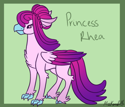 Size: 1750x1500 | Tagged: safe, artist:misskanabelle, oc, oc only, oc:princess rhea, classical hippogriff, hippogriff, abstract background, chest fluff, female, hippogriff oc, offspring, parent:queen novo, parent:unknown, signature, solo