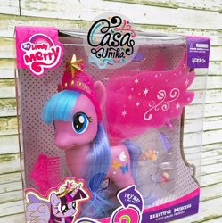 Size: 797x799 | Tagged: safe, twilight sparkle, oc, alicorn, pegasus, pony, g4, barrette, big crown thingy, blue eyes, bootleg, casa unika, choking hazard, comb, element of magic, jewelry, my lovely merry, photo, regalia, toy, try me, twilight sparkle (alicorn)