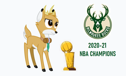 Size: 884x530 | Tagged: safe, artist:cheezedoodle96, edit, idw, bramble, deer, g4, basketball, idw showified, milwaukee bucks, nba, show accurate, simple background, solo