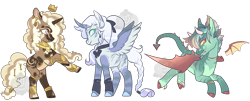 Size: 1700x688 | Tagged: safe, artist:lavvythejackalope, oc, alicorn, bat pony, pony, alicorn oc, bat pony oc, bat wings, crown, horn, jewelry, rearing, regalia, simple background, transparent background, wings