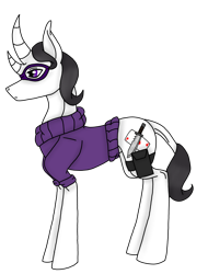 Size: 2842x3731 | Tagged: safe, artist:agdapl, bicorn, pony, clothes, crossover, curved horn, high res, horn, leonine tail, male, mask, multiple horns, ponified, simple background, solo, spy, spy (tf2), stallion, team fortress 2, transparent background