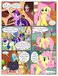 Size: 612x792 | Tagged: safe, artist:newbiespud, edit, edited screencap, screencap, bon bon, fluttershy, lucky clover, rainbow dash, spike, sweetie drops, twilight sparkle, bird, chicken, dragon, earth pony, pegasus, pony, rabbit, squirrel, unicorn, comic:friendship is dragons, g4, magical mystery cure, angry, animal, big crown thingy, cauldron, comic, dialogue, element of magic, eyelashes, female, floppy ears, glowing horn, horn, jewelry, library, magic, magic aura, male, mare, open mouth, rain, raised hoof, regalia, sad, screencap comic, snow, surprised, swapped cutie marks, tiara, tied up, unicorn twilight, whoopee cushion, wide eyes, wings, worried