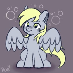 Size: 1024x1024 | Tagged: safe, artist:kokoaapuff, derpy hooves, pegasus, pony, g4, bubble, female, gray background, mare, simple background, solo, spread wings, wings