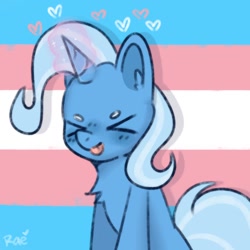 Size: 1024x1024 | Tagged: safe, artist:kokoaapuff, trixie, pony, unicorn, g4, ><, beanbrows, chest fluff, cute, diatrixes, eyebrows, eyes closed, female, gender headcanon, heart, pride, pride flag, tongue out, trans female, trans trixie, transgender, transgender pride flag