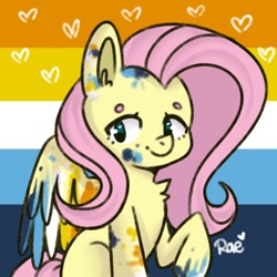 Size: 1024x1024 | Tagged: safe, artist:kokoaapuff, fluttershy, pegasus, pony, g4, aroace, aroace pride flag, beanbrows, chest fluff, eyebrows, headcanon, heart, pride, pride flag, sexuality headcanon, solo, stain