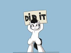 Size: 3202x2401 | Tagged: safe, artist:vipy, oc, oc only, oc:vipy, earth pony, pony, bipedal, chest fluff, high res, holding, male, sign, solo
