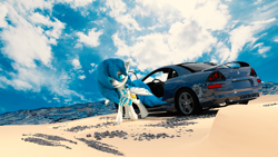 Size: 7680x4320 | Tagged: safe, artist:mrwithered, oc, oc only, oc:nyxie, bat pony, pony, 3d, absurd file size, absurd resolution, car, mitsubishi, mitsubishi eclipse, solo