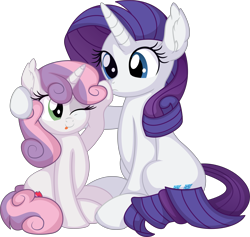 Size: 7335x6950 | Tagged: safe, artist:cyanlightning, rarity, sweetie belle, pony, unicorn, g4, .svg available, ;p, absurd resolution, boop, cute, duo, duo female, female, filly, mare, one eye closed, siblings, simple background, sisters, sitting, tongue out, transparent background, vector, wink