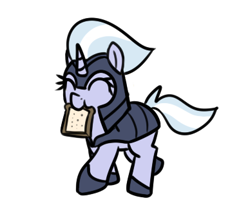 Size: 388x335 | Tagged: safe, artist:neuro, silver sable, pony, unicorn, g4, female, food, guardsmare, mare, poptart, royal guard, simple background, transparent background