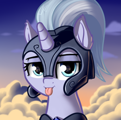 Size: 360x357 | Tagged: safe, artist:neuro, silver sable, pony, unicorn, g4, female, guardsmare, mare, royal guard, solo, tongue out