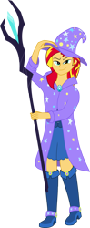 Size: 2978x7504 | Tagged: safe, artist:malte279, sunset shimmer, equestria girls, g4, cape, clothes, clothes swap, hat, solo, staff, staff of sacanas, trixie's cape, trixie's hat