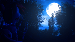 Size: 1360x768 | Tagged: safe, oc, oc only, oc:blushyblack, hybrid, pony, unicorn, zony, 3d, alone, clothes, forest, full moon, gmod, hoodie, looking up, low quality, moon, night, photoshop, sitting