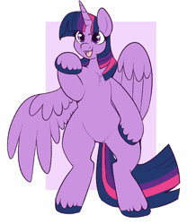 Size: 682x819 | Tagged: safe, artist:lulubell, twilight sparkle, alicorn, pony, g4, bipedal, chest fluff, female, mare, open mouth, simple background, solo, twilight sparkle (alicorn), unshorn fetlocks, white background