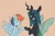 Size: 4096x2667 | Tagged: safe, artist:chub-wub, queen chrysalis, rainbow dash, changeling, changeling queen, pegasus, pony, g4, chest fluff, duo, female, grin, hoofbump, looking at each other, mare, out of character, smiling