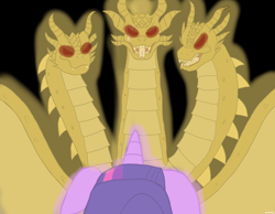 Size: 3726x2890 | Tagged: safe, artist:lordshrekzilla20, twilight sparkle, alien, kaiju, fanfic:godzilla:clash of the titans, g4, fanfic art, glowing, glowing eyes, godzilla (series), high res, king ghidorah, nightmare