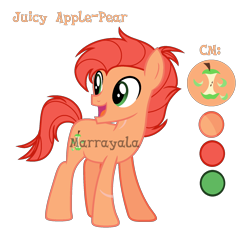 Size: 1788x1716 | Tagged: safe, artist:marrayala, artist:pegasski, oc, oc only, oc:juicy apple-pear, earth pony, pony, g4, base used, color palette, colt, cutie mark, male, offspring, open mouth, parent:big macintosh, parent:fluttershy, parents:fluttermac, scar, solo, teenager, watermark