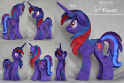 Size: 1485x990 | Tagged: safe, artist:wdeleon, oc, oc only, oc:nyx, alicorn, pony, colored wings, commission, female, gradient tail, mare, multiple angles, photo, plushie, solo, standing, wings