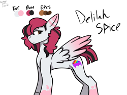 Size: 2048x1536 | Tagged: safe, artist:revenge.cats, oc, oc only, oc:delilah spice, pegasus, pony, colored wings, cut mane, frown, gradient wings, reference sheet, simple background, solo, wings
