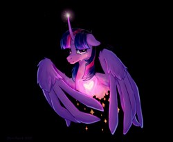 Size: 1760x1440 | Tagged: safe, artist:zero-paint, twilight sparkle, alicorn, pony, g4, black background, crying, female, heart, mare, simple background, solo, sparkles, twilight sparkle (alicorn)