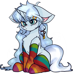 Size: 1340x1345 | Tagged: safe, artist:nyansockz, artist:ube, oc, oc:ghostie whosty, ghost, pony, undead, unicorn, ashes town, fallout equestria, clothes, fallout equestria oc, floppy ears, simple background, socks, spooky, stable dweller, striped socks, transparent background